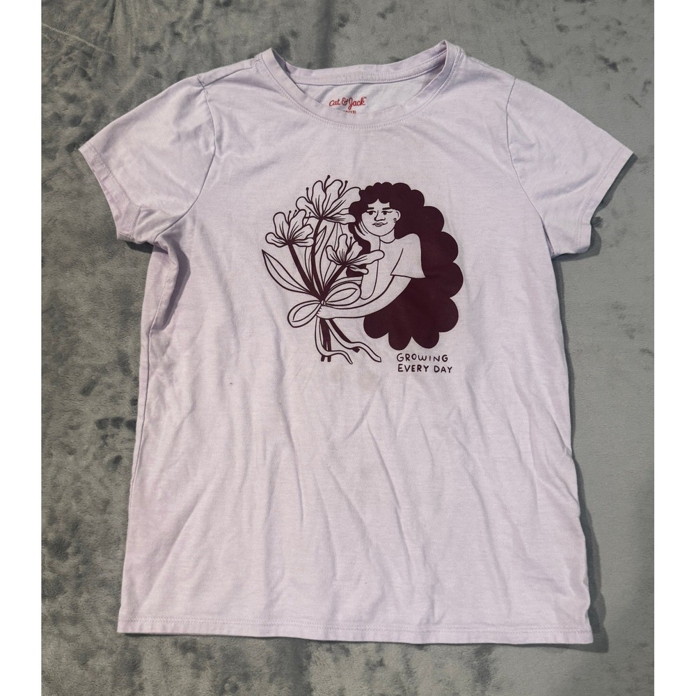 Cat & Jack Girls Lavender Growing Every Day Graphic T-Shirt Purple Size L 10-12